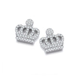 Micro Pave CZ Crown Stud Silver Earrings