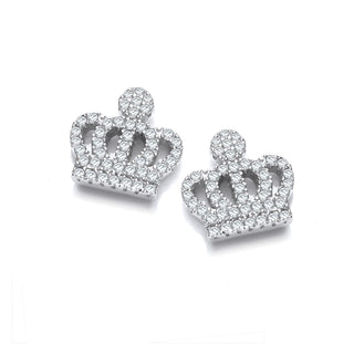 Micro Pave CZ Crown Stud Silver Earrings