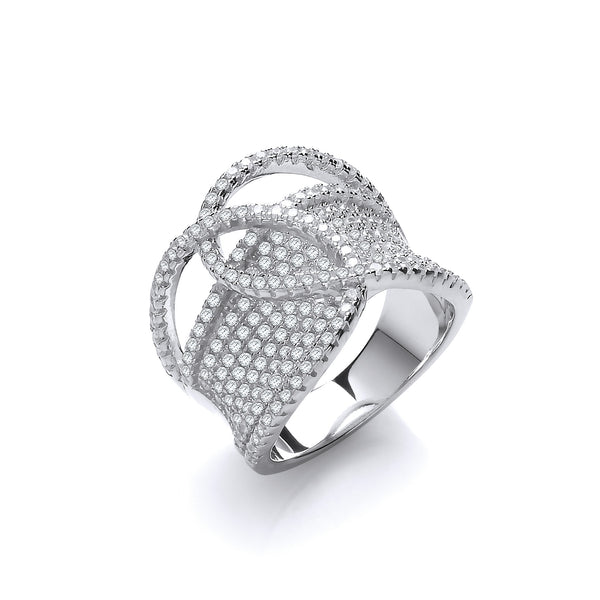Micro Pave CZ Interlocking Top Silver Ring