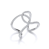 Micro Pave CZ Two Row Interlocking Cuff Silver Ring