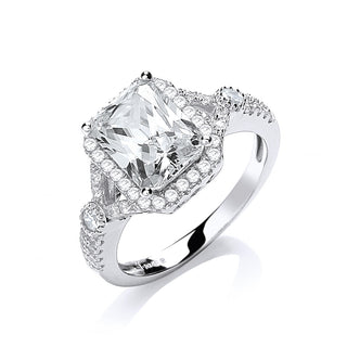 Micro Pave' Emerald Cut Centre CZ Ring