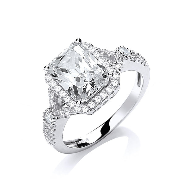 Micro Pave' Emerald Cut Centre CZ Ring