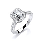 Micro Pave' Emerald Cut Centre With Shoulder CZ's Ring