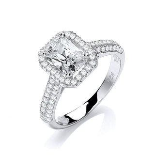 Micro Pave' Emerald Cut Centre With Shoulder CZ's Ring