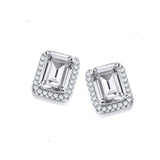Micro Pave Emerald Cut CZ Silver Stud Earrings