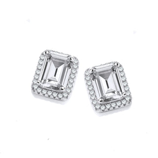 Micro Pave Emerald Cut CZ Silver Stud Earrings