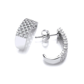 Micro Pave Multi Row CZ Silver Earrings