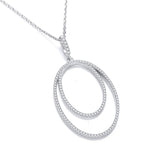 Micro Pave' Oval Double Row CZ Pendant With 18" Chain