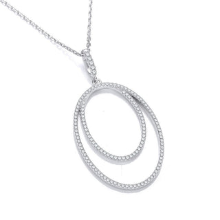 Micro Pave' Oval Double Row CZ Pendant With 18" Chain