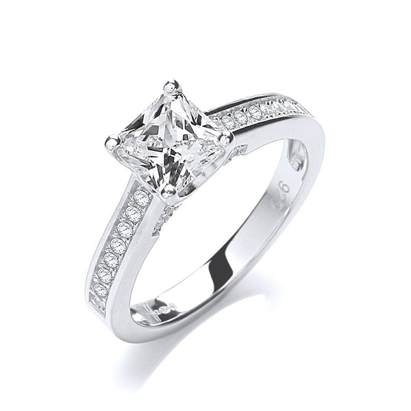 Micro Pave' Princess Cut With Shoulder CZ 'S Ring