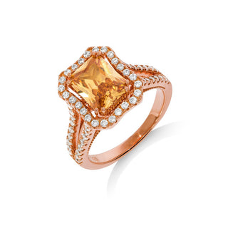 Micro Pave Rose Coated Champagne Centre Silver CZ Ring (£100)