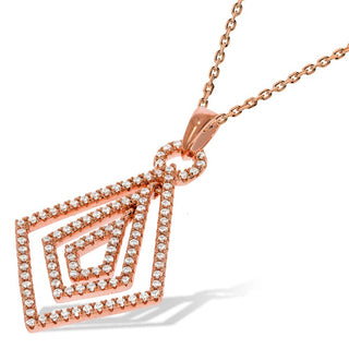 Micro Pave Rose Coated Fancy CZ Pendant With 18" Chain