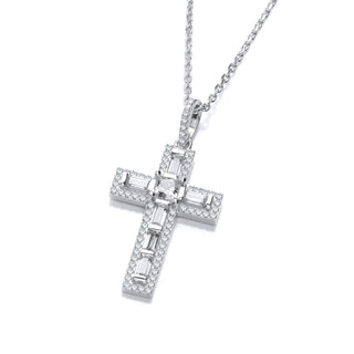 Micro Pave Round & Baguette CZ Cross With Chain