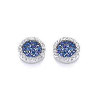 Micro Pave' Round Blue CZ Stud Earrings