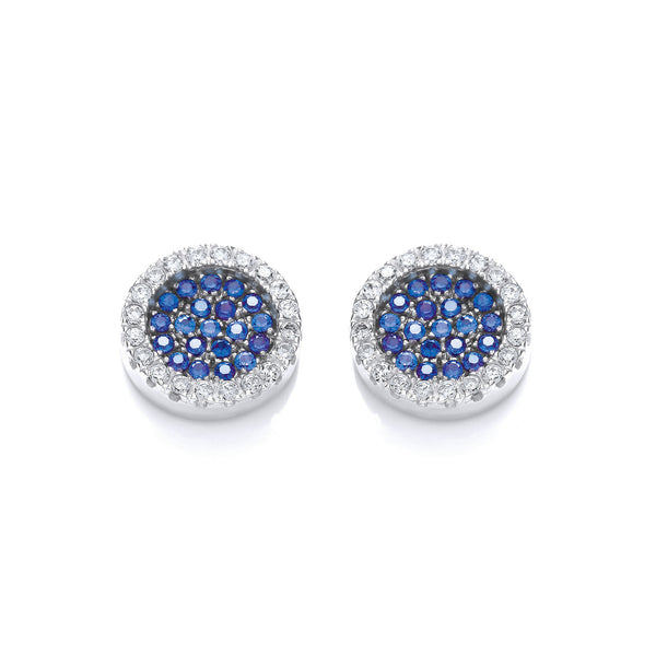 Micro Pave' Round Blue CZ Stud Earrings