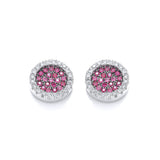 Micro Pave' Round Pink CZ Stud Earrings