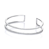 Micro Pave' Two Row CZ Cuff Silver Bangle