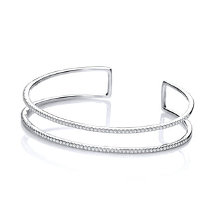 Micro Pave' Two Row CZ Cuff Silver Bangle