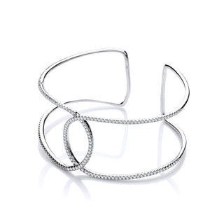 Micro Pave' Two Row CZ Interlocking Cuff Silver Bangle