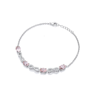 Morganite Oval CZ Infinity Ladies Silver Bracelet