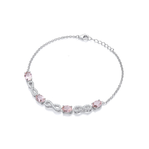 Morganite Oval CZ Infinity Ladies Silver Bracelet
