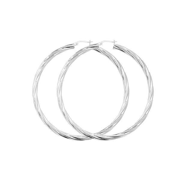Sterling Silver 60mm Twisted Hoop Earrings