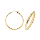 9K Yellow Gold Diamond Cut Hoop Earrings