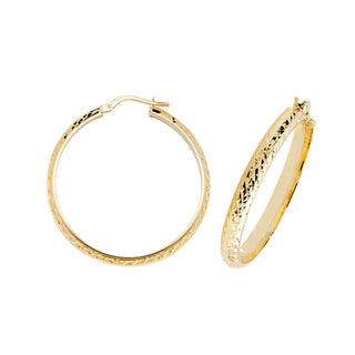 9K Yellow Gold Diamond Cut Hoop Earrings