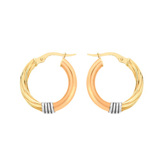 9K 3 Colour Gold Creole Hoop Earrings
