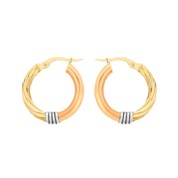 9K 3 Colour Gold Creole Hoop Earrings