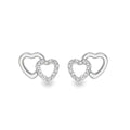 9K White Gold Two Heart CZ Stud Earrings