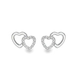 9K White Gold Two Heart CZ Stud Earrings