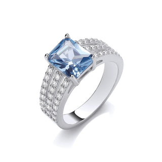 Oval Blue Glass Split Shank Ladies Silver Ring J