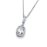 Oval Clear CZ Drop Pendant With 18" Chain