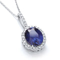 Oval Cluster Deep Blue CZ Pendant With 18" Chain