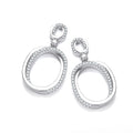 Oval Plain & CZ Drop Earrings