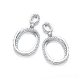 Oval Plain & CZ Drop Earrings
