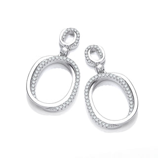 Oval Plain & CZ Drop Earrings