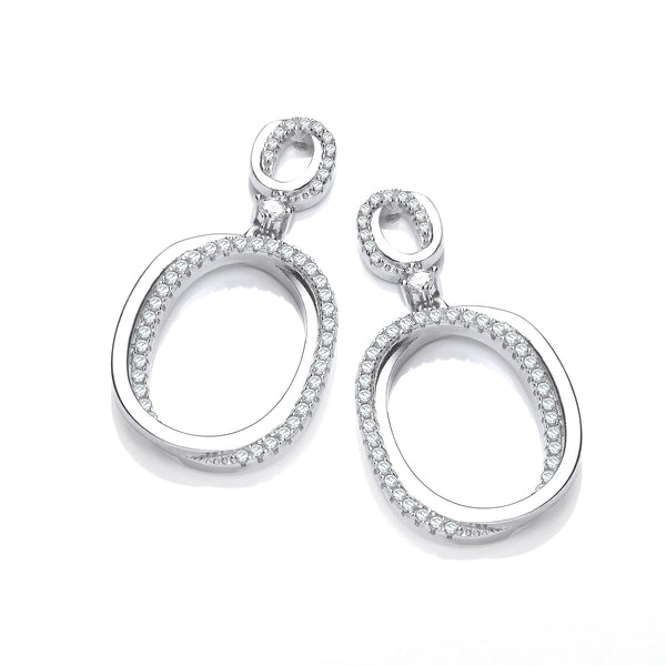 Oval Plain & CZ Drop Earrings