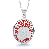Oval Rose On Red Background Locket