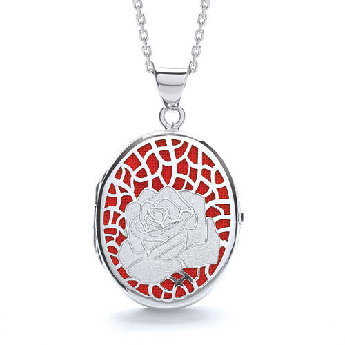 Oval Rose On Red Background Locket