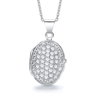 Oval Shape All CZ's On Front Locket