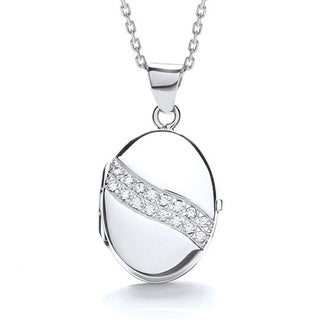 Oval Shape With 2 Row Of CZ's Across Locket