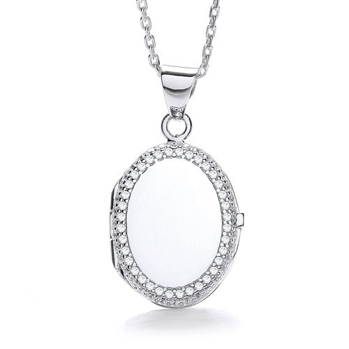 Oval Shape With Thin Line Of CZ's Locket