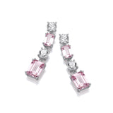 Pink & Clear CZ Silver Drop Earrings