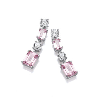 Pink & Clear CZ Silver Drop Earrings