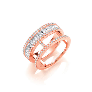 Princess Cut And Round Pave CZ Rg Plated Silver Ring