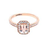 9K Rose Gold Morganite & Diamond Halo Ring
