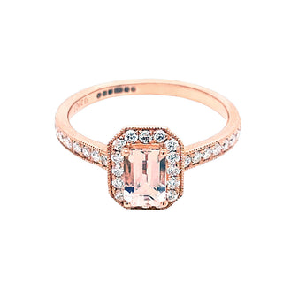 9K Rose Gold Morganite & Diamond Halo Ring
