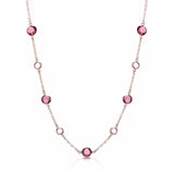 Purple, Pink Stones, Silver Rose Coated Necklace